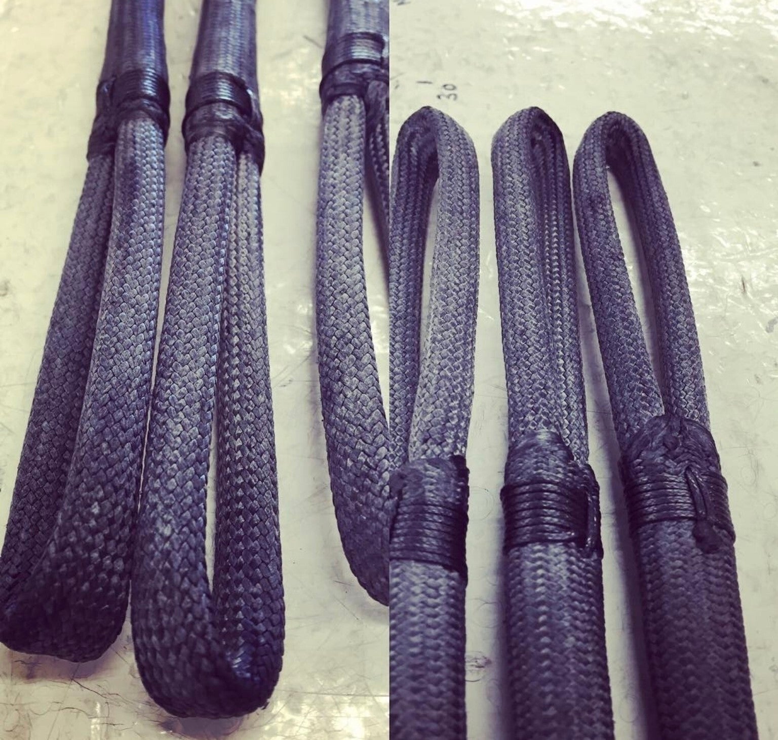 Reefing strops with protected spliced eyes made by Atlantic Yacht Solutions